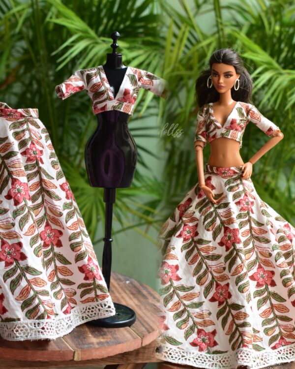 Printed cotton lehenga for Barbie doll