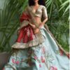 Embroidered teal and red bridal lehenga for Barbie doll