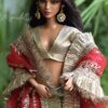 Embroidered teal and red bridal lehenga for Barbie doll