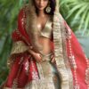 Embroidered teal and red bridal lehenga for Barbie doll