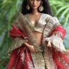Embroidered teal and red bridal lehenga for Barbie doll