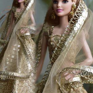 Embroidered gold lehenga for Barbie doll