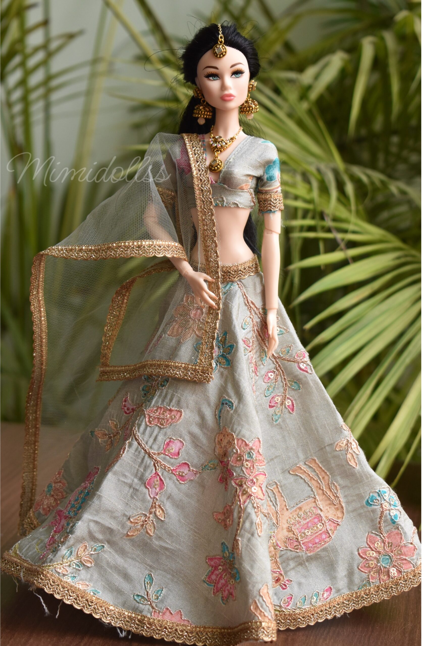 Nisha doll (embroidered baby blue lehenga with accessories) - Image 15