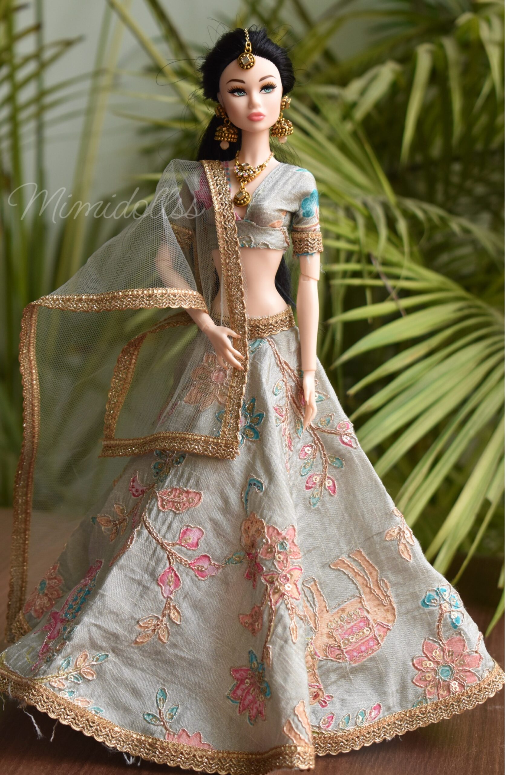 Nisha doll (embroidered baby blue lehenga with accessories) - Image 14
