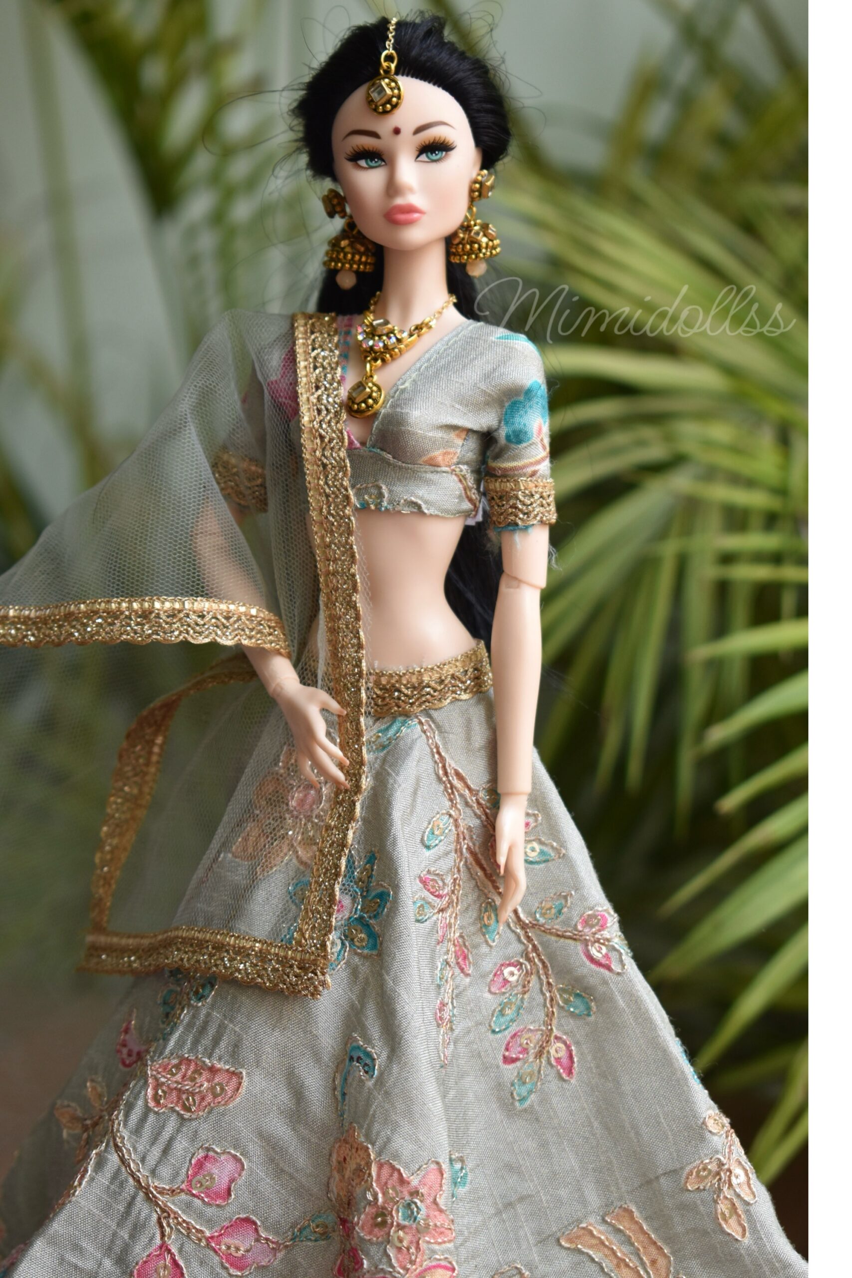 Nisha doll (embroidered baby blue lehenga with accessories) - Image 12