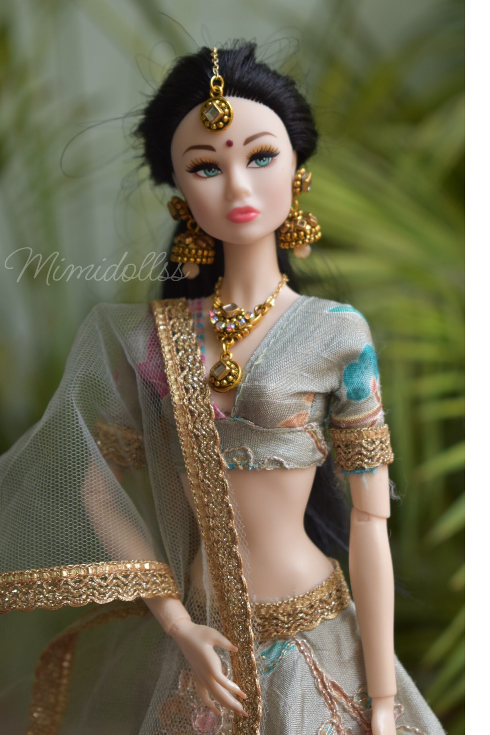 Nisha doll (embroidered baby blue lehenga with accessories) - Image 10