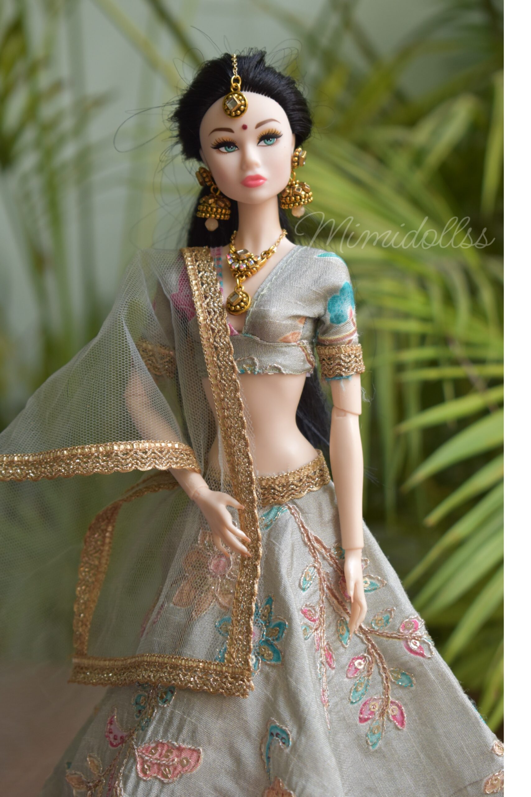 Nisha doll (embroidered baby blue lehenga with accessories) - Image 7
