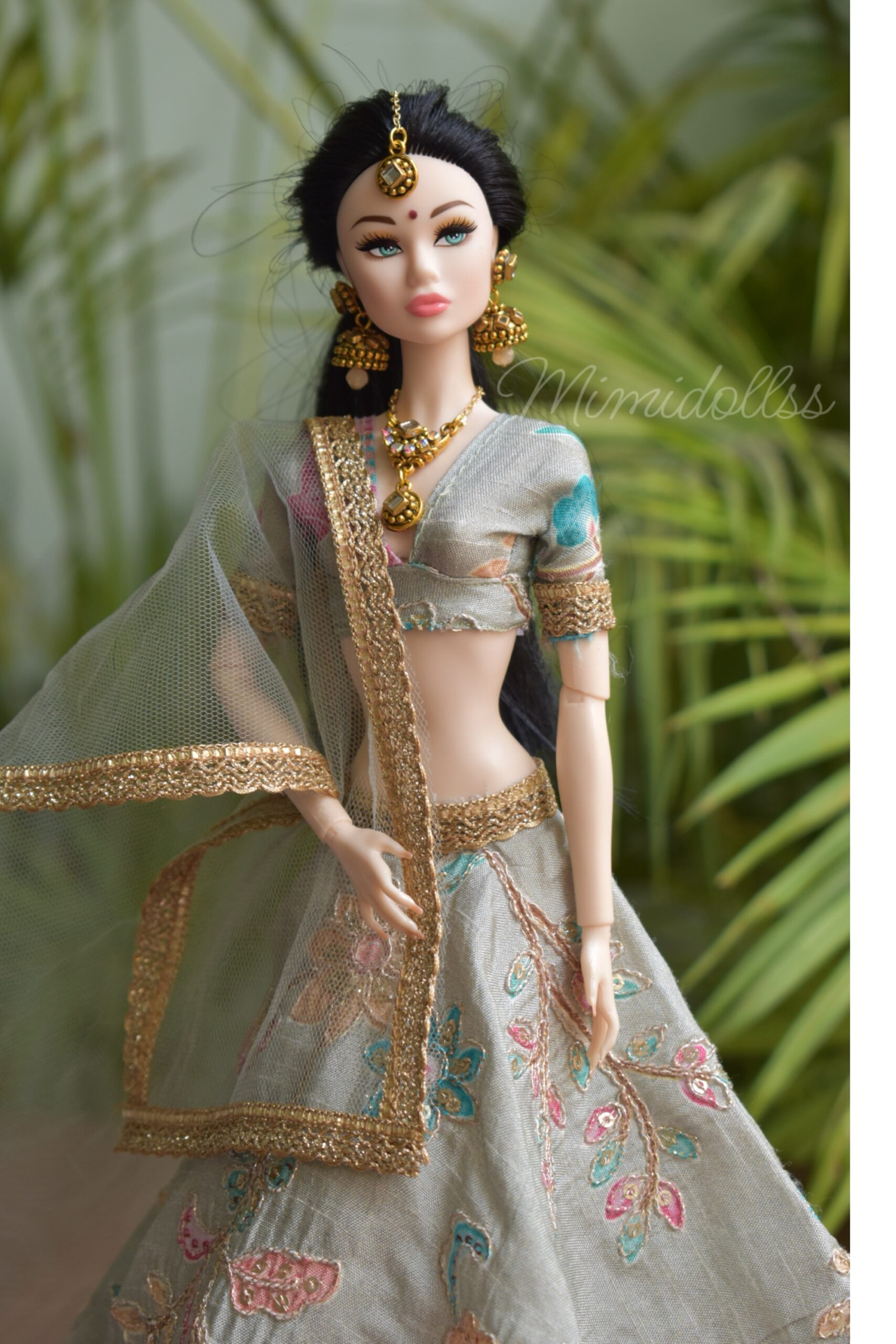 Nisha doll (embroidered baby blue lehenga with accessories) - Image 9