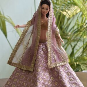 Embroidered lilac lehenga for doll