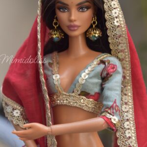 Embellished printed cotton lehenga for doll