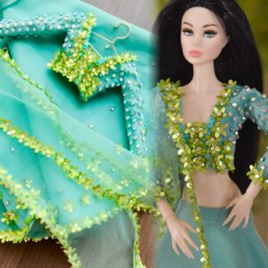 Teal embellished lehenga for doll
