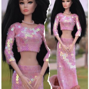 Baby pink bokeh co-ord set for doll