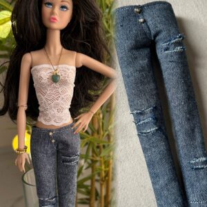 Light blue distressed denim jeans for dolls