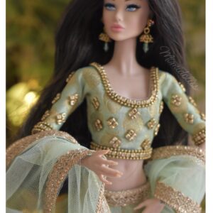 Mint green bridal lehenga for doll