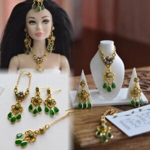 Gold and green Indian bridal jewellery for dolls