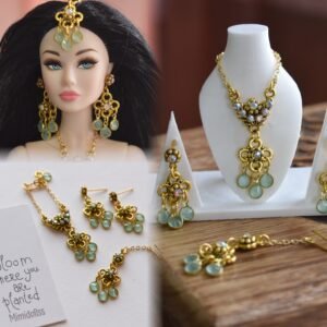 Gold and teal Indian bridal jewellery for dolls