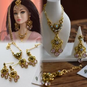 Gold and pink Indian bridal jewellery for dolls