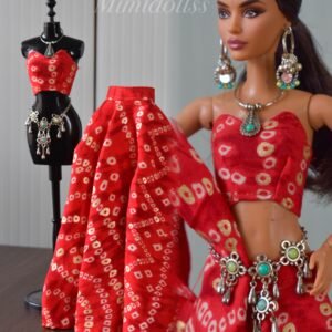 Red Navratri lehenga for Barbie doll